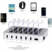 PRITEK USB Charging Station Dock Smart IC 6 Ports Multi Device USB Charger Station Organizer Compatible with Cellphone Tablet Power Bank MP3 MP4 and other USB Enabled Gadget (no USB cables, Silver)